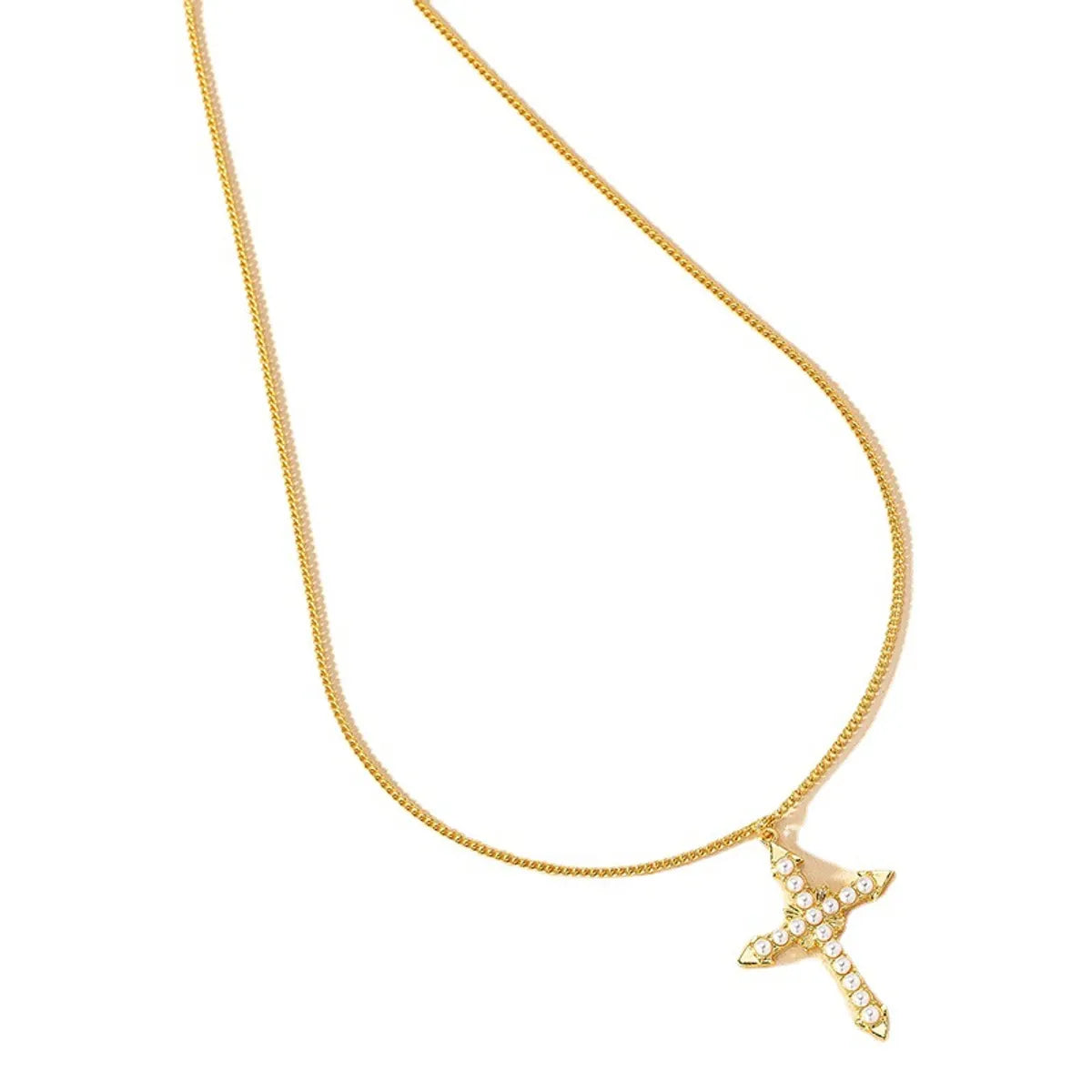 Simple Style Cross Alloy Plating Inlay Artificial Pearls Gold Plated Women's Pendant Necklace