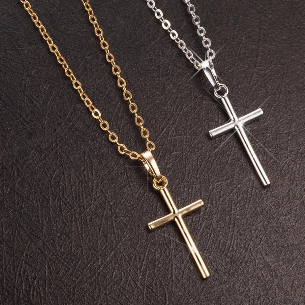 Simple Style Cross Alloy Plating Inlay Rhinestones Unisex Pendant Necklace