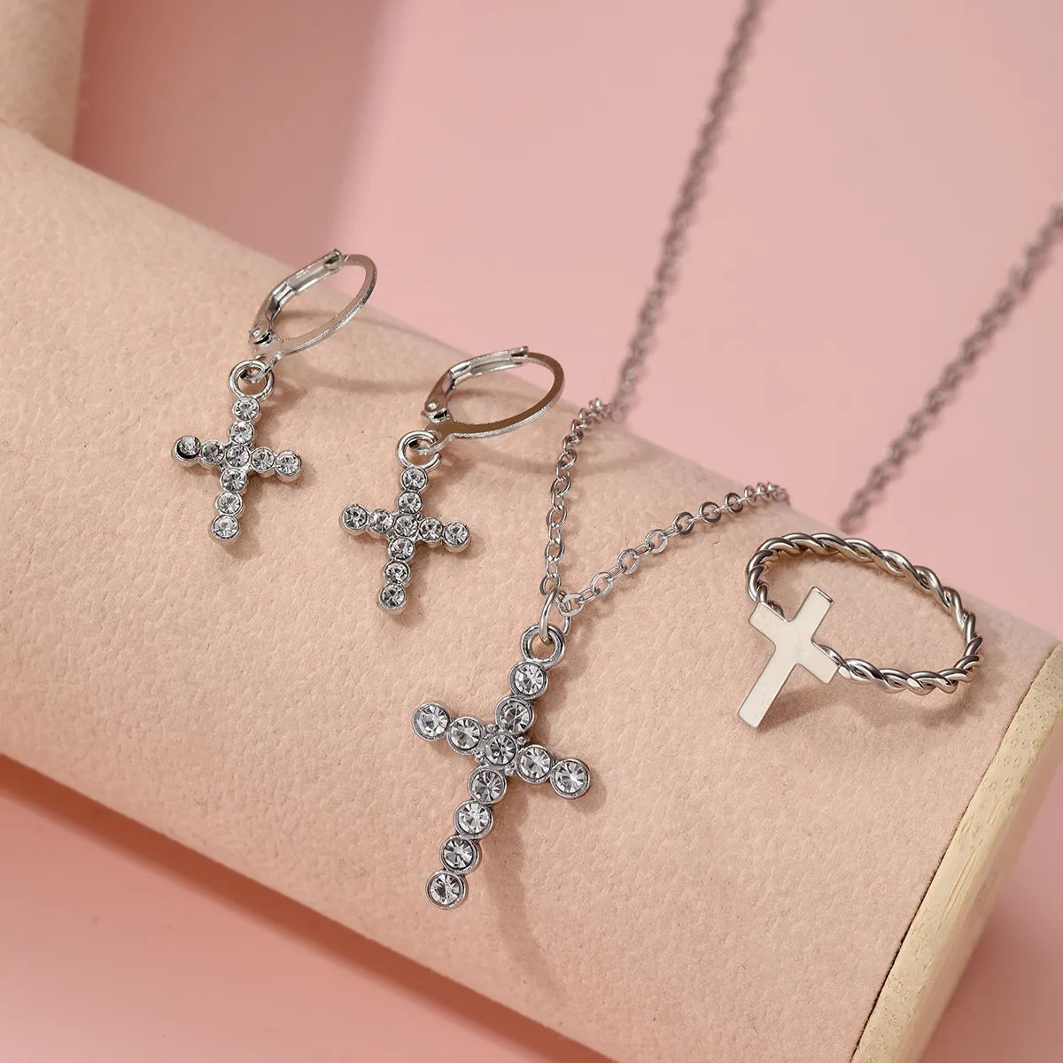 Simple Style Cross Alloy Plating Inlay Rhinestones Women'S Jewelry Set