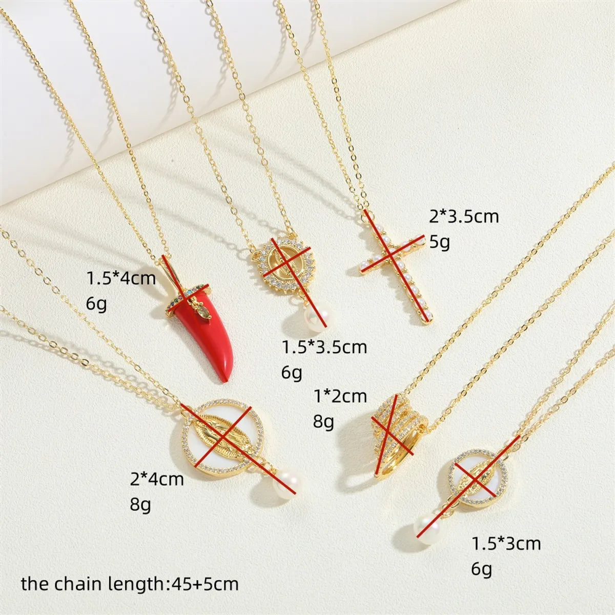 Simple Style Cross Chili Imitation Pearl Shell Copper Inlay Zircon 14K Gold Plated Women'S Pendant Necklace