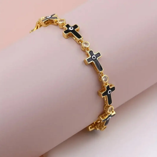 Simple Style Cross Copper 18k Gold Plated Zircon Bracelets In Bulk