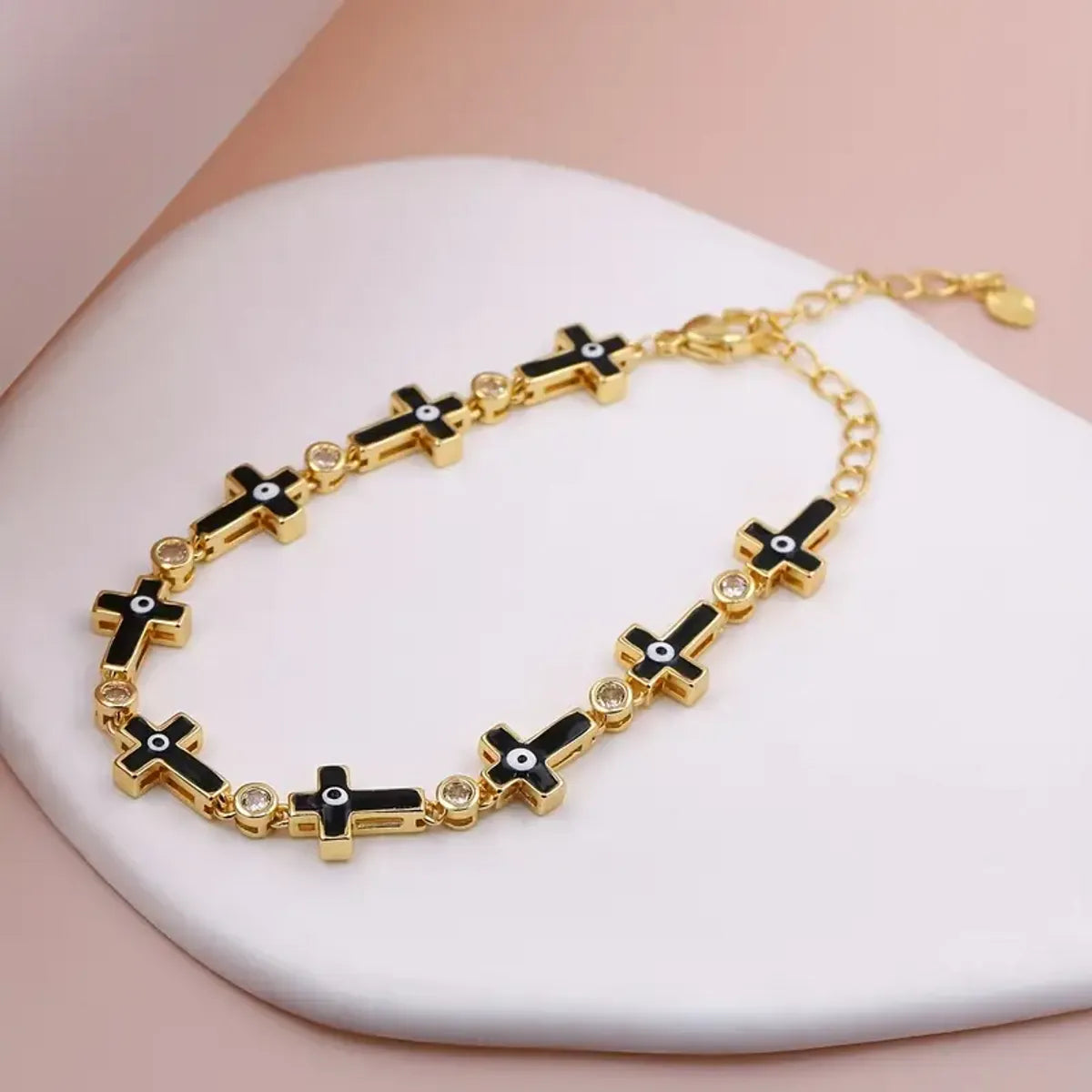 Simple Style Cross Copper 18k Gold Plated Zircon Bracelets In Bulk