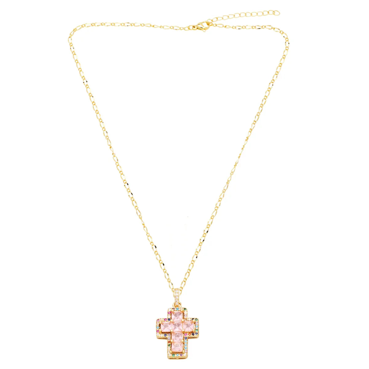 Simple Style Cross Copper 18k Gold Plated Zircon Pendant Necklace In Bulk