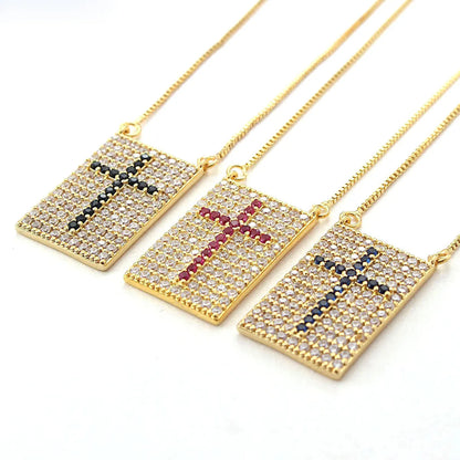 Copper Gold Plated Simple Style Plating Inlay Cross Zircon Necklace