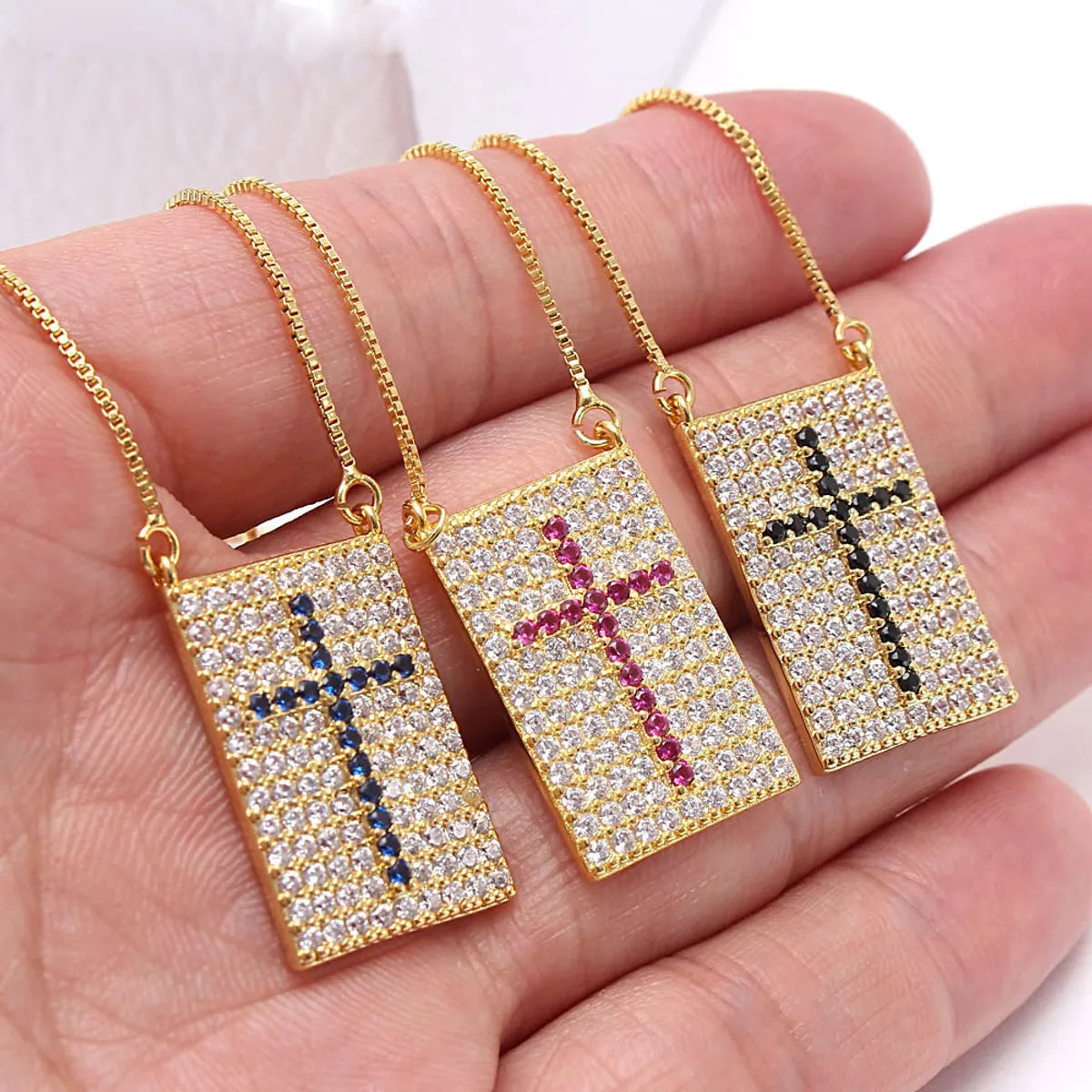 Copper Gold Plated Simple Style Plating Inlay Cross Zircon Necklace