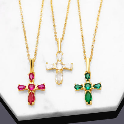 Simple Style Cross Copper Gold Plated Zircon Pendant Necklace 1 Piece