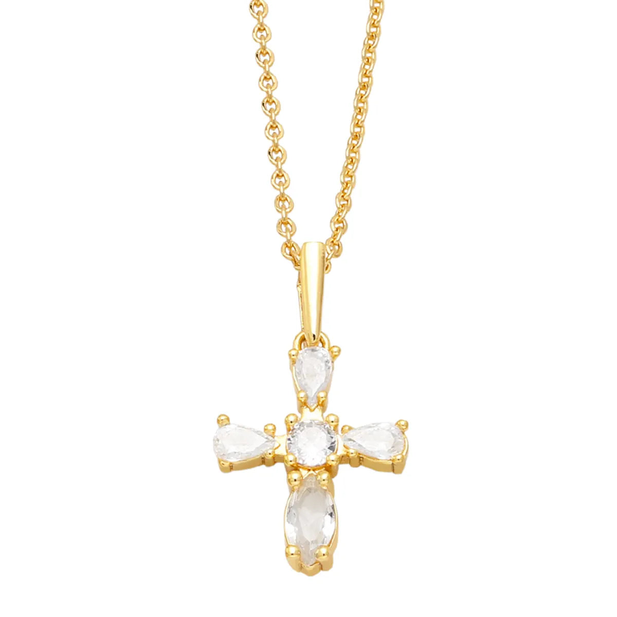 Simple Style Cross Copper Gold Plated Zircon Pendant Necklace 1 Piece