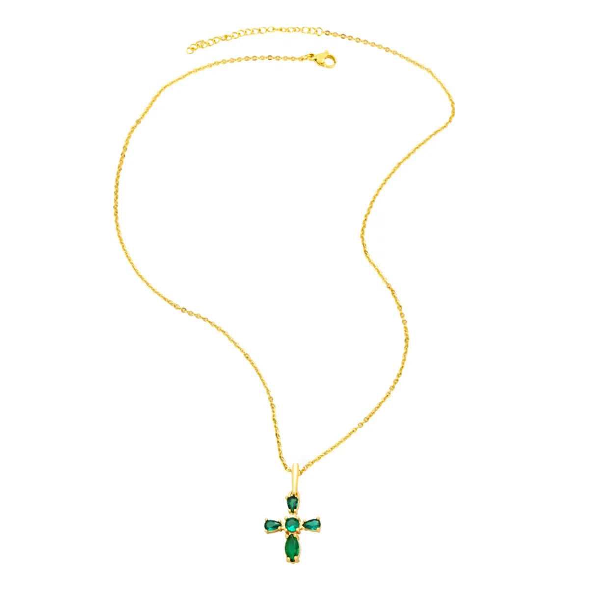 Simple Style Cross Copper Gold Plated Zircon Pendant Necklace 1 Piece