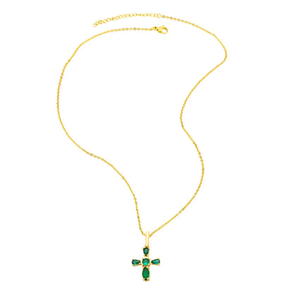 Simple Style Cross Copper Gold Plated Zircon Pendant Necklace 1 Piece