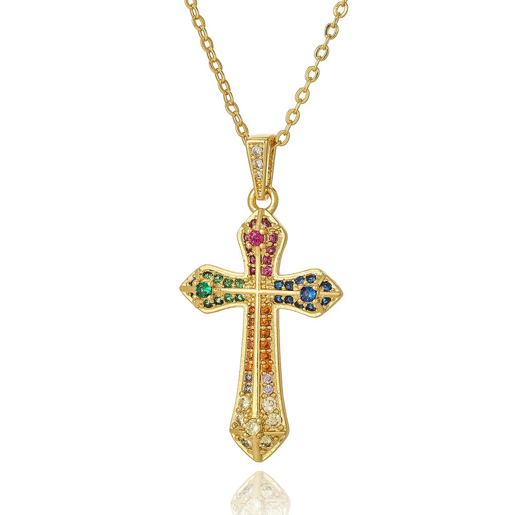 Simple Style Cross Copper Inlay Zircon Pendant Necklace