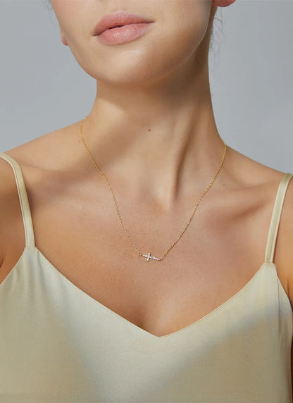 Simple Style Cross Copper 18k Gold Plated Zircon Necklace In Bulk