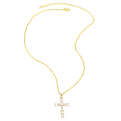 Simple Style Cross Copper Plating Inlay Zircon 18k Gold Plated Necklace