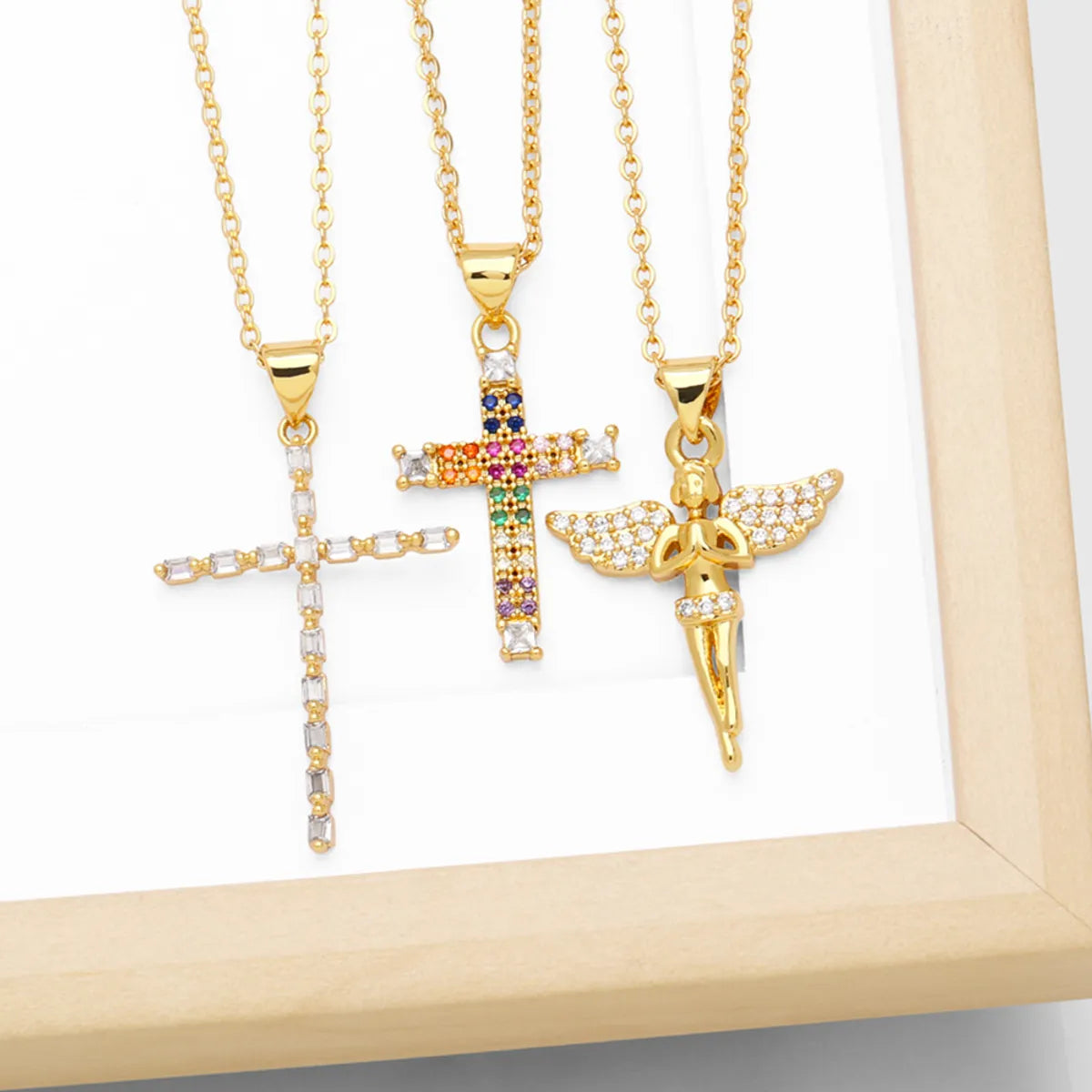 Simple Style Cross Copper Plating Inlay Zircon 18k Gold Plated Necklace