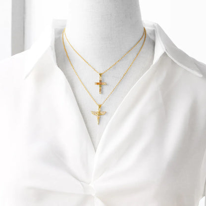 Simple Style Cross Copper Plating Inlay Zircon 18k Gold Plated Necklace