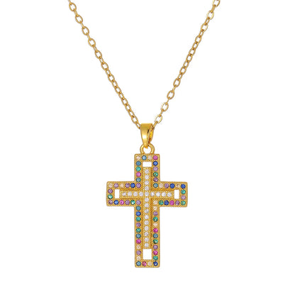 Simple Style Cross Copper Plating Inlay Zircon 18k Gold Plated Pendant Necklace