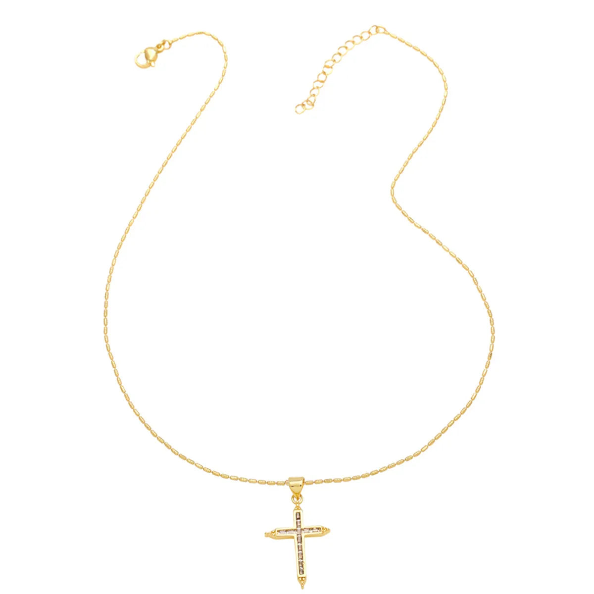 Simple Style Cross Copper Plating Inlay Zircon 18k Gold Plated Pendant Necklace