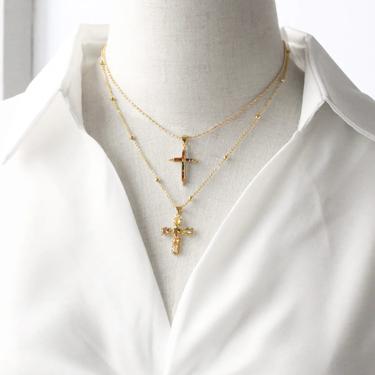 Simple Style Cross Copper Plating Inlay Zircon 18k Gold Plated Pendant Necklace