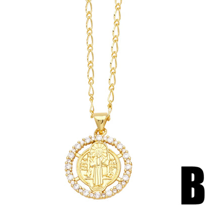 Simple Style Cross Copper Plating Inlay Zircon 18k Gold Plated Pendant Necklace