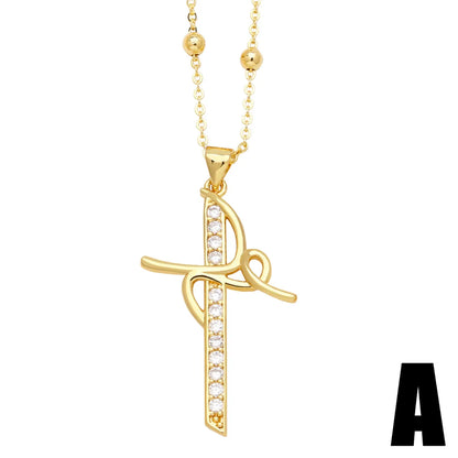 Simple Style Cross Copper Plating Inlay Zircon 18k Gold Plated Pendant Necklace