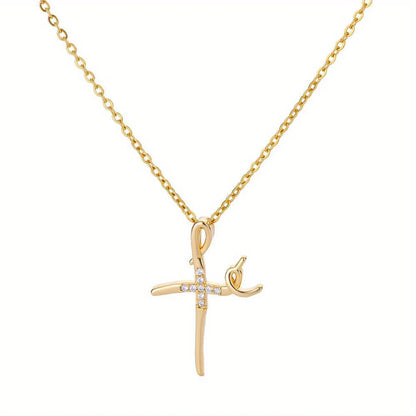 Simple Style Cross Copper Plating Inlay Zircon Gold Plated Pendant Necklace Necklace Choker