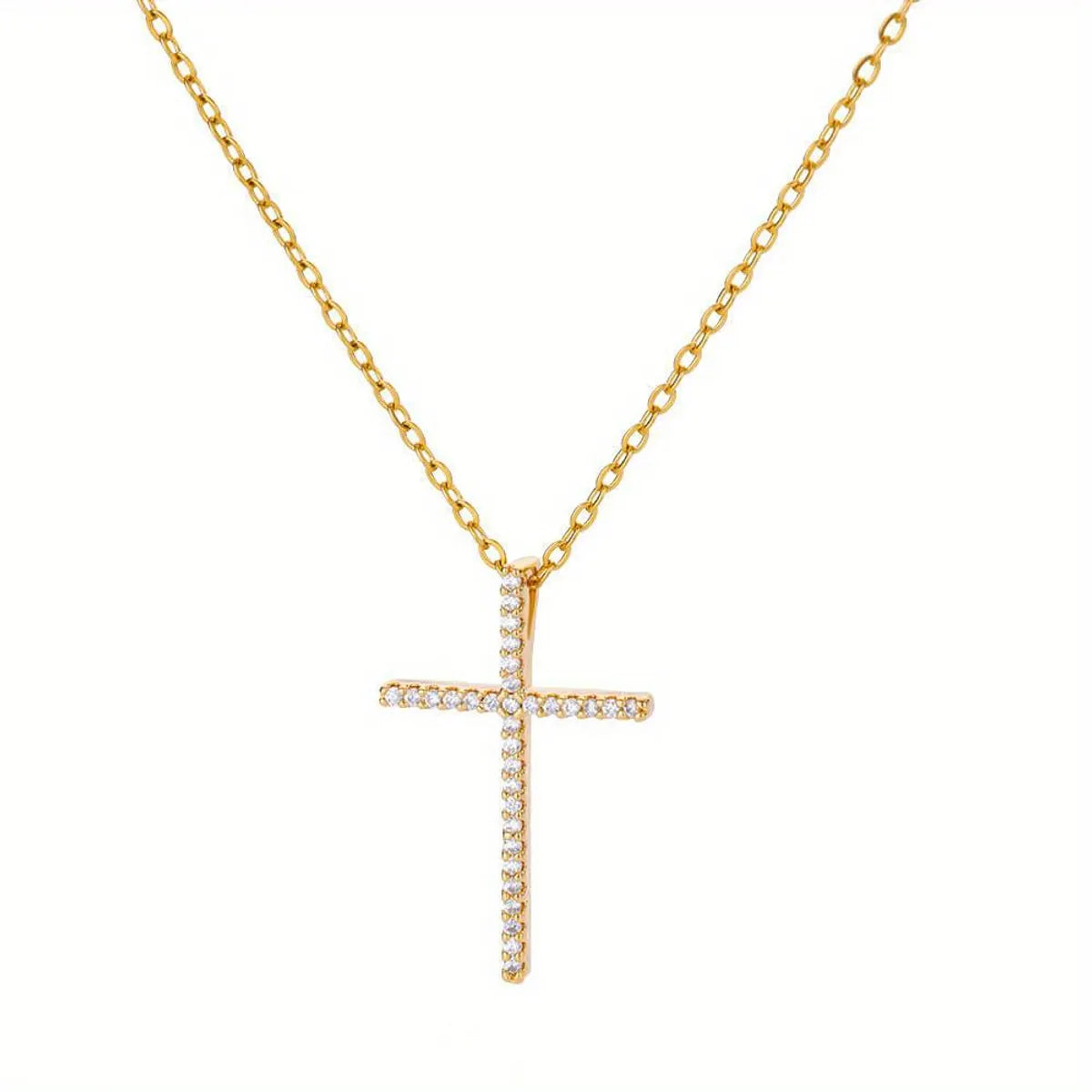 Simple Style Cross Copper Gold Plated Zircon Pendant Necklace In Bulk