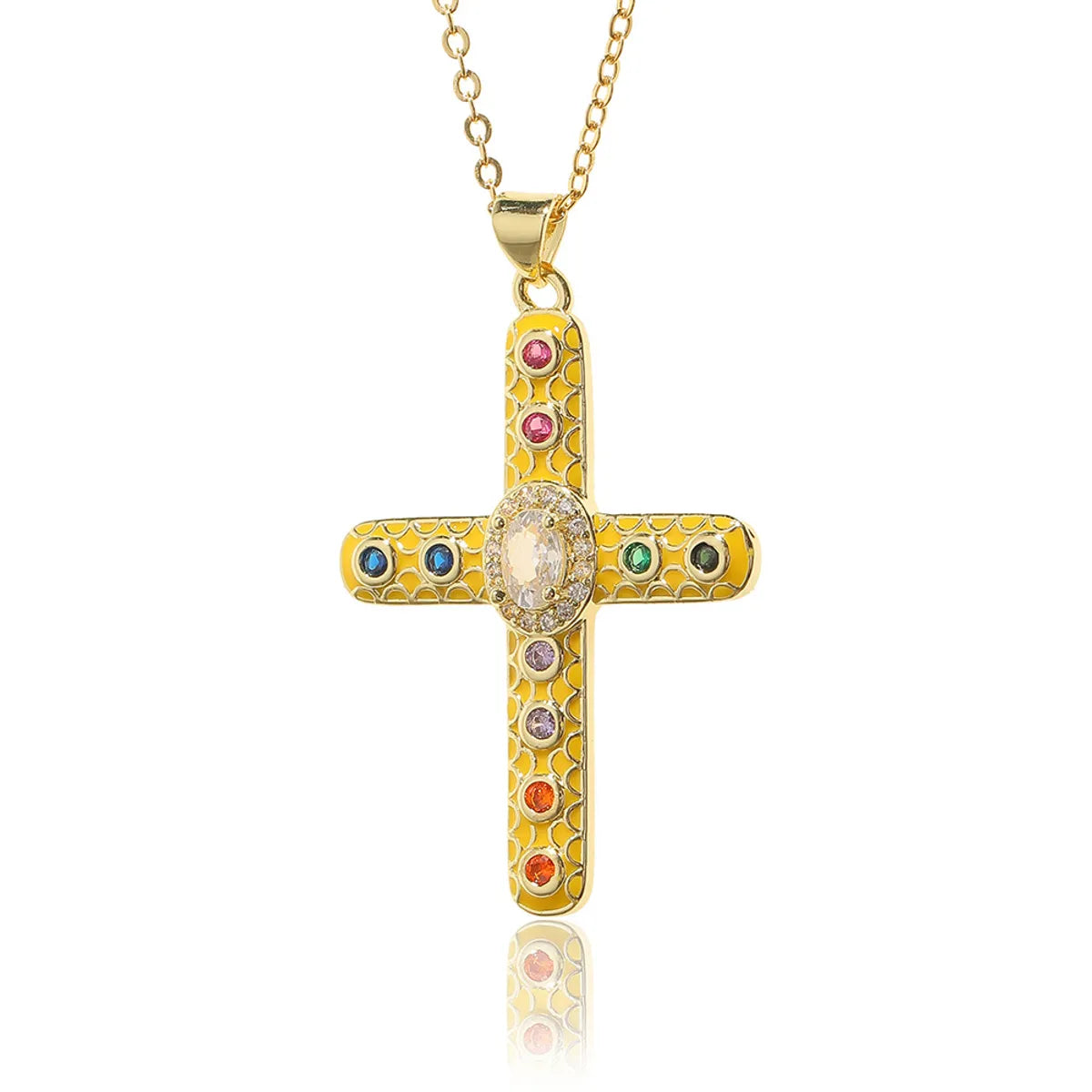 Simple Style Cross Copper Rhinestones Pendant Necklace In Bulk