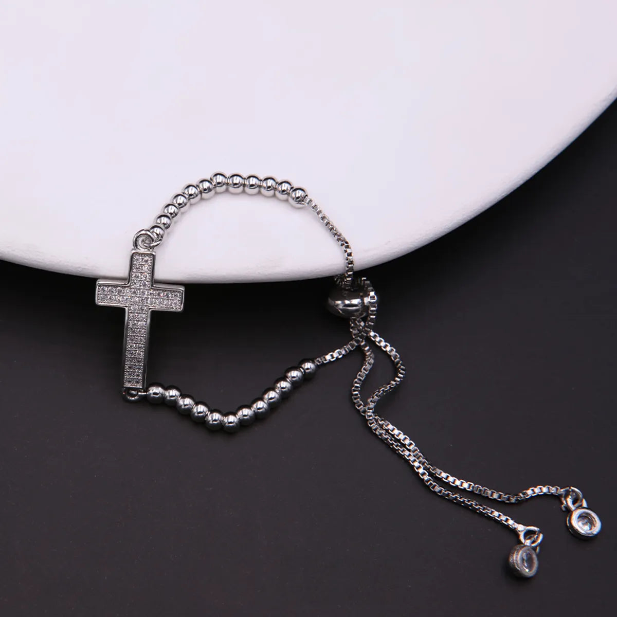 Simple Style Cross Copper White Gold Plated Zircon Drawstring Bracelets In Bulk