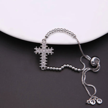 Simple Style Cross Copper White Gold Plated Zircon Drawstring Bracelets In Bulk