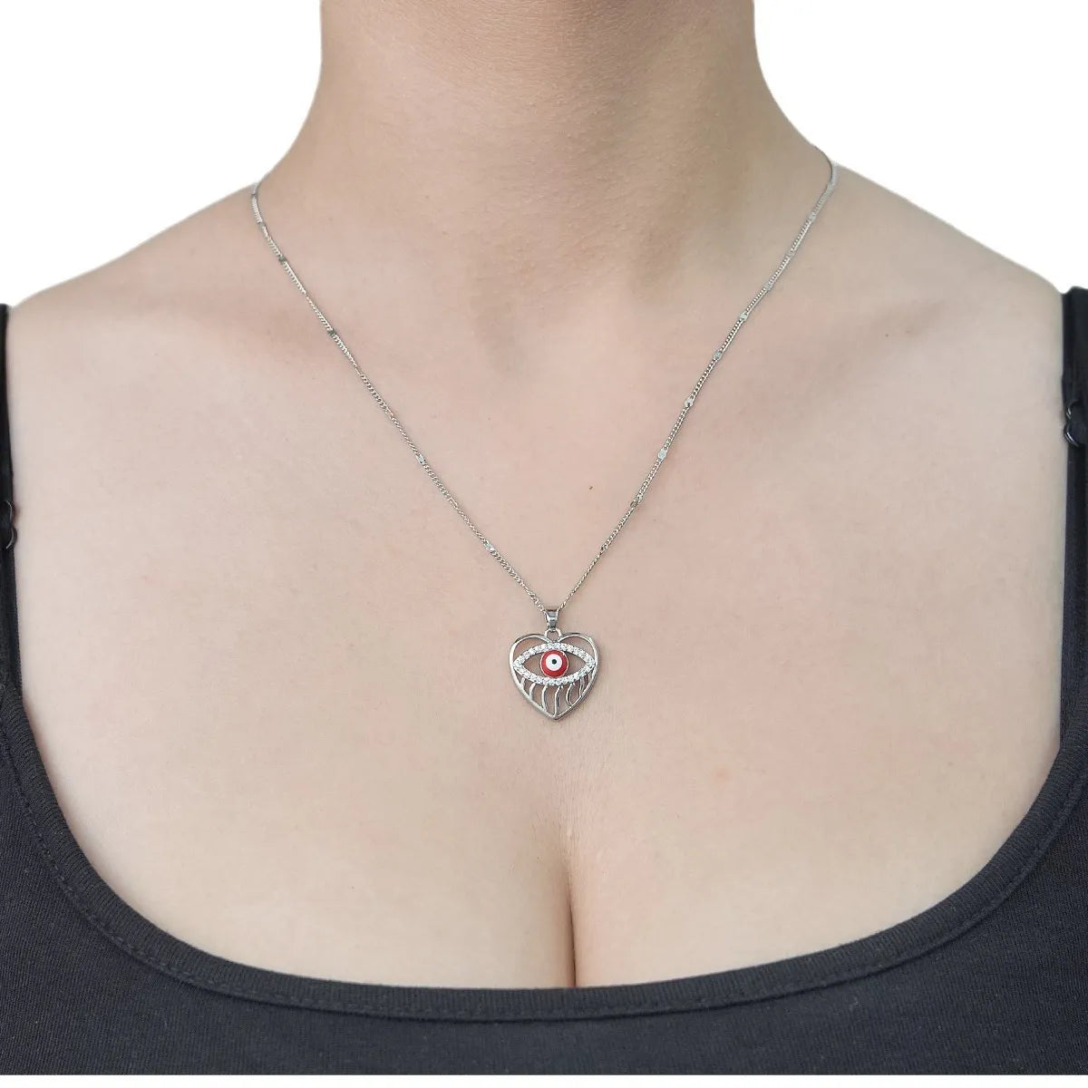 Simple Style Cross Devil'S Eye Lock Copper Plating Inlay Zircon Pendant Necklace