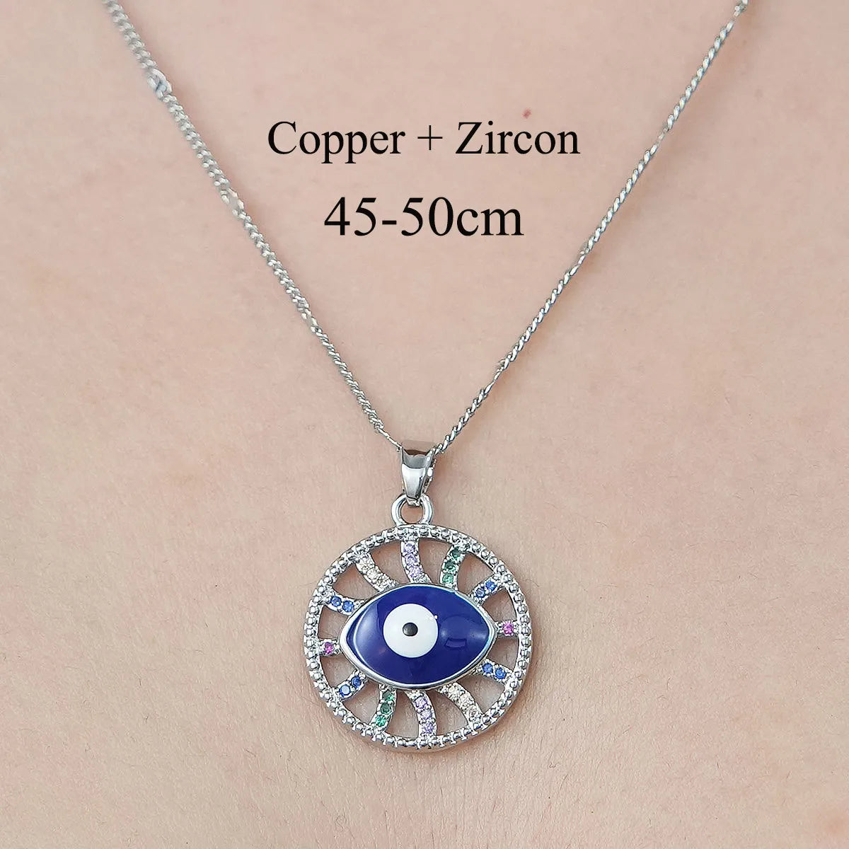 Simple Style Cross Devil'S Eye Lock Copper Plating Inlay Zircon Pendant Necklace