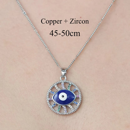 Simple Style Cross Devil'S Eye Lock Copper Plating Inlay Zircon Pendant Necklace