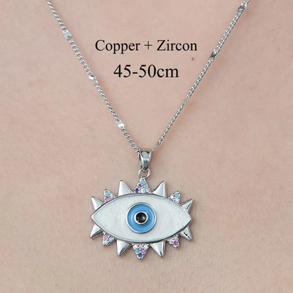 Simple Style Cross Devil'S Eye Lock Copper Plating Inlay Zircon Pendant Necklace