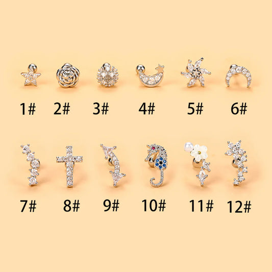 Simple Style Cross Flower Stainless Steel Copper Plating Inlay Zircon Ear Studs 1 Piece