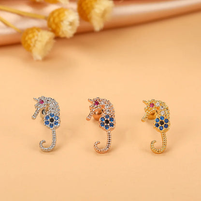 Simple Style Cross Flower Stainless Steel Copper Plating Inlay Zircon Ear Studs 1 Piece