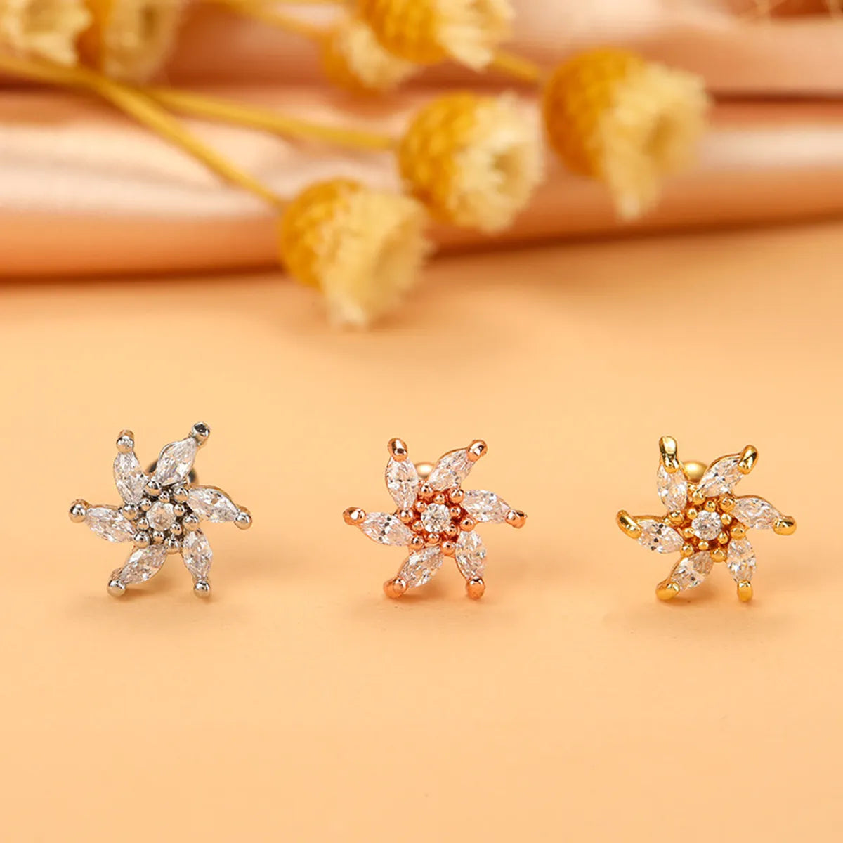 Simple Style Cross Flower Stainless Steel Copper Plating Inlay Zircon Ear Studs 1 Piece