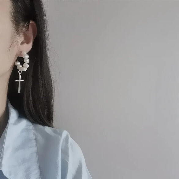 Simple Style Cross Freshwater Pearl Beaded Women'S Earrings Necklace