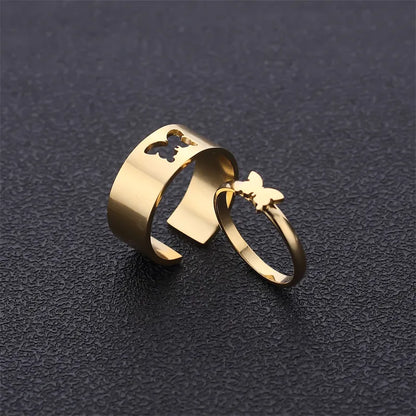 Stainless Steel Titanium Steel Gold Plated Simple Style Plating Hollow Out Cross Heart Shape Butterfly Rings