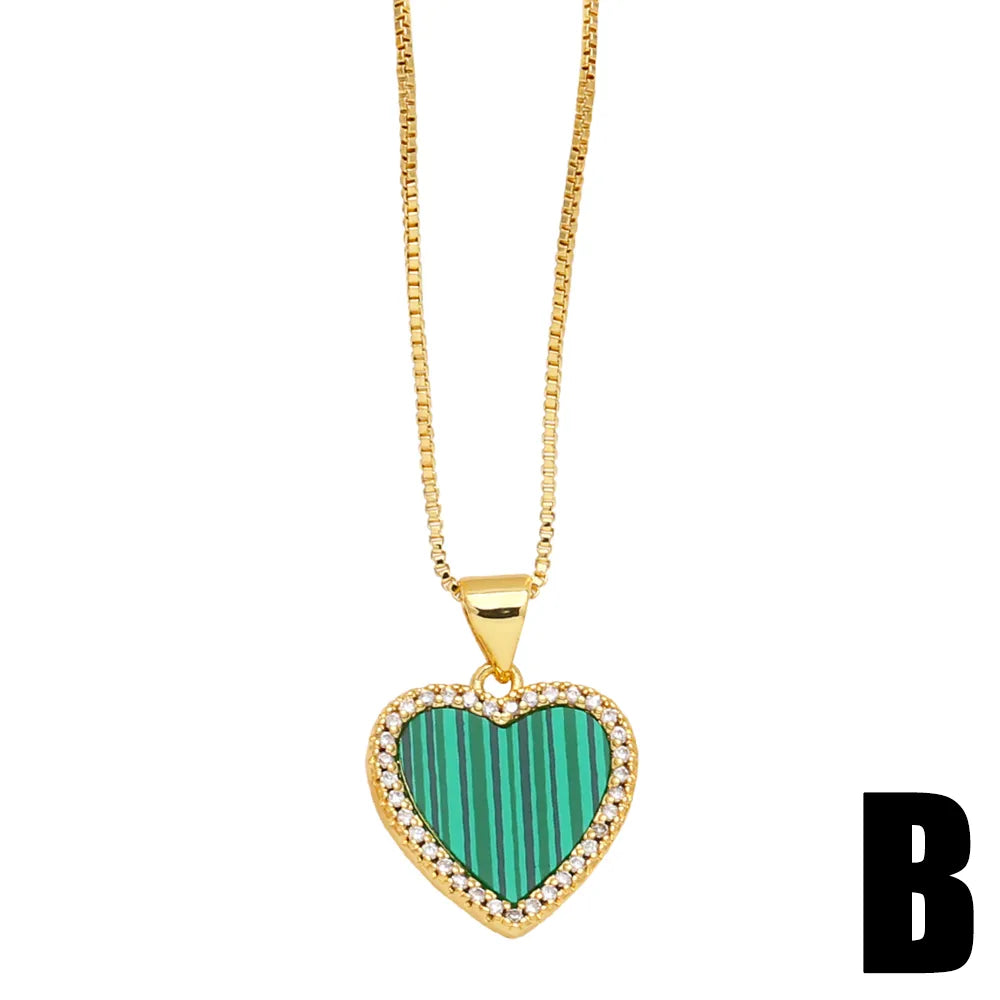 Simple Style Cross Heart Shape Copper Plating Inlay Zircon 18k Gold Plated Pendant Necklace