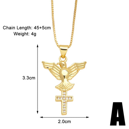 Simple Style Cross Heart Shape Copper Plating Inlay Zircon 18k Gold Plated Pendant Necklace