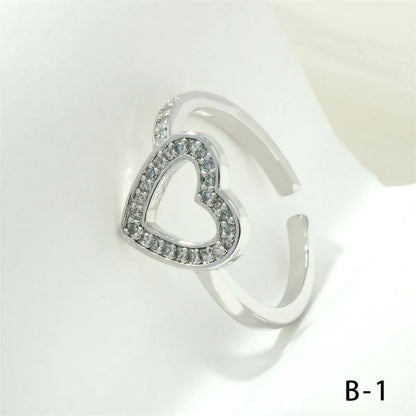 Simple Style Cross Heart Shape Fish Tail Copper Plating Inlay Zircon 18k Gold Plated Open Rings