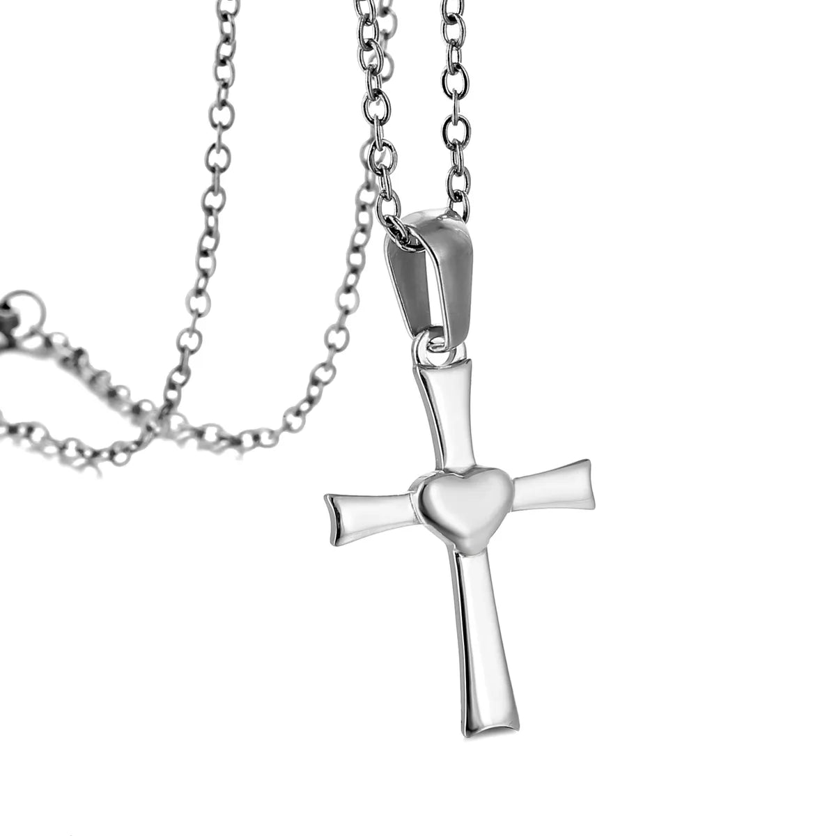 Simple Style Cross Heart Shape Titanium Steel Plating Women'S Pendant Necklace