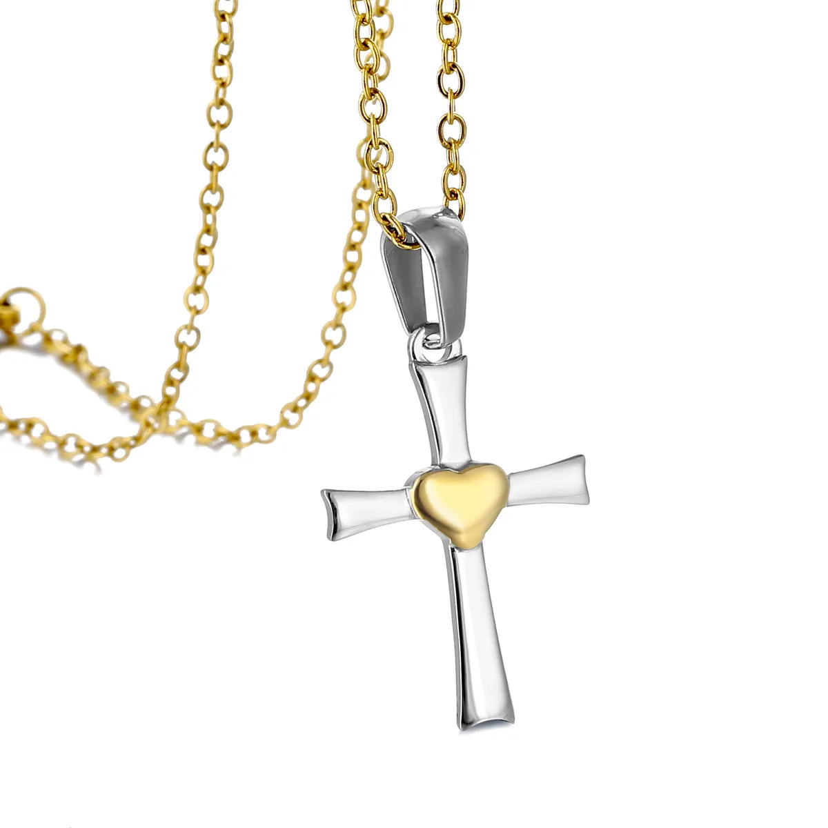 Simple Style Cross Heart Shape Titanium Steel Plating Women'S Pendant Necklace