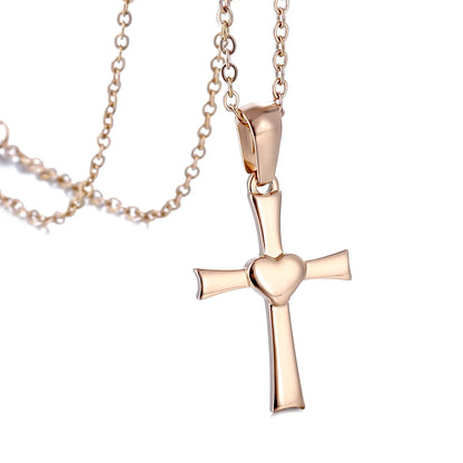 Simple Style Cross Heart Shape Titanium Steel Plating Women'S Pendant Necklace