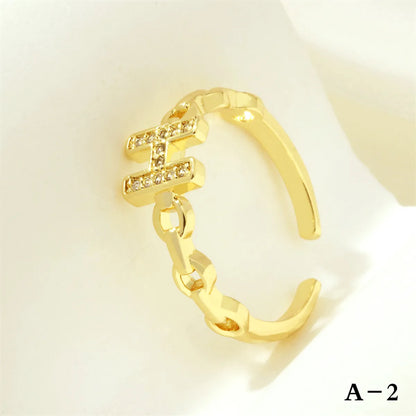 Simple Style Cross Letter Lines Copper Plating Inlay Zircon 18k Gold Plated Open Rings