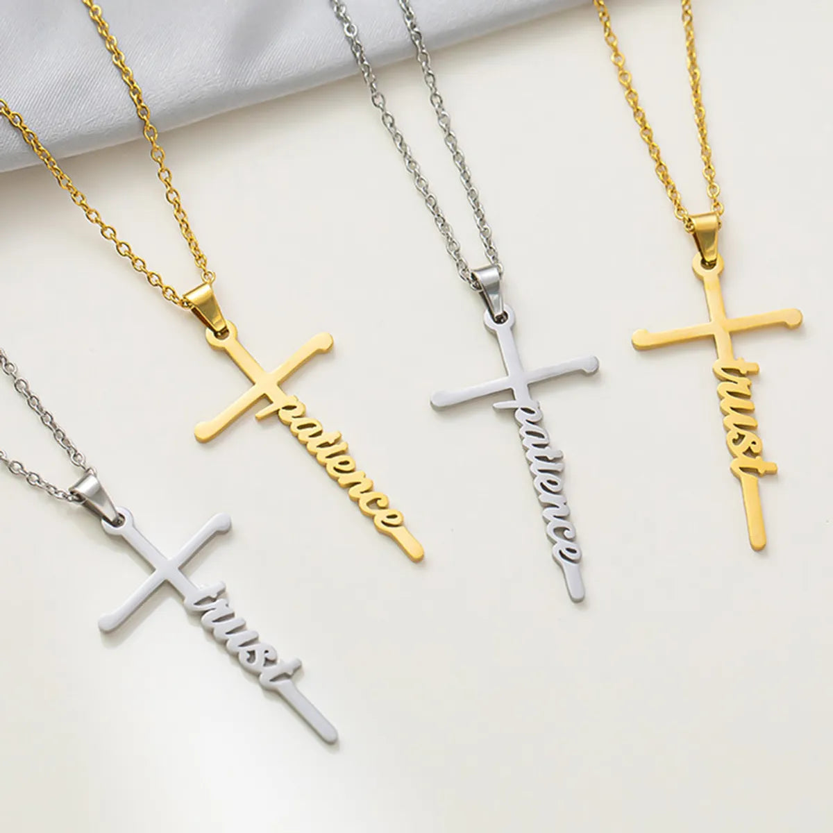 Simple Style Cross Letter Titanium Steel Plating Pendant Necklace