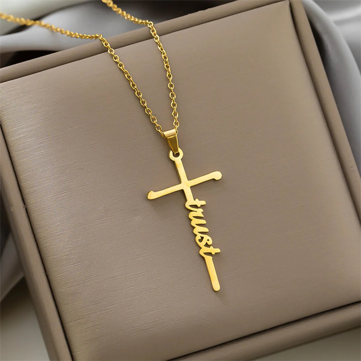 Simple Style Cross Letter Titanium Steel Plating Pendant Necklace