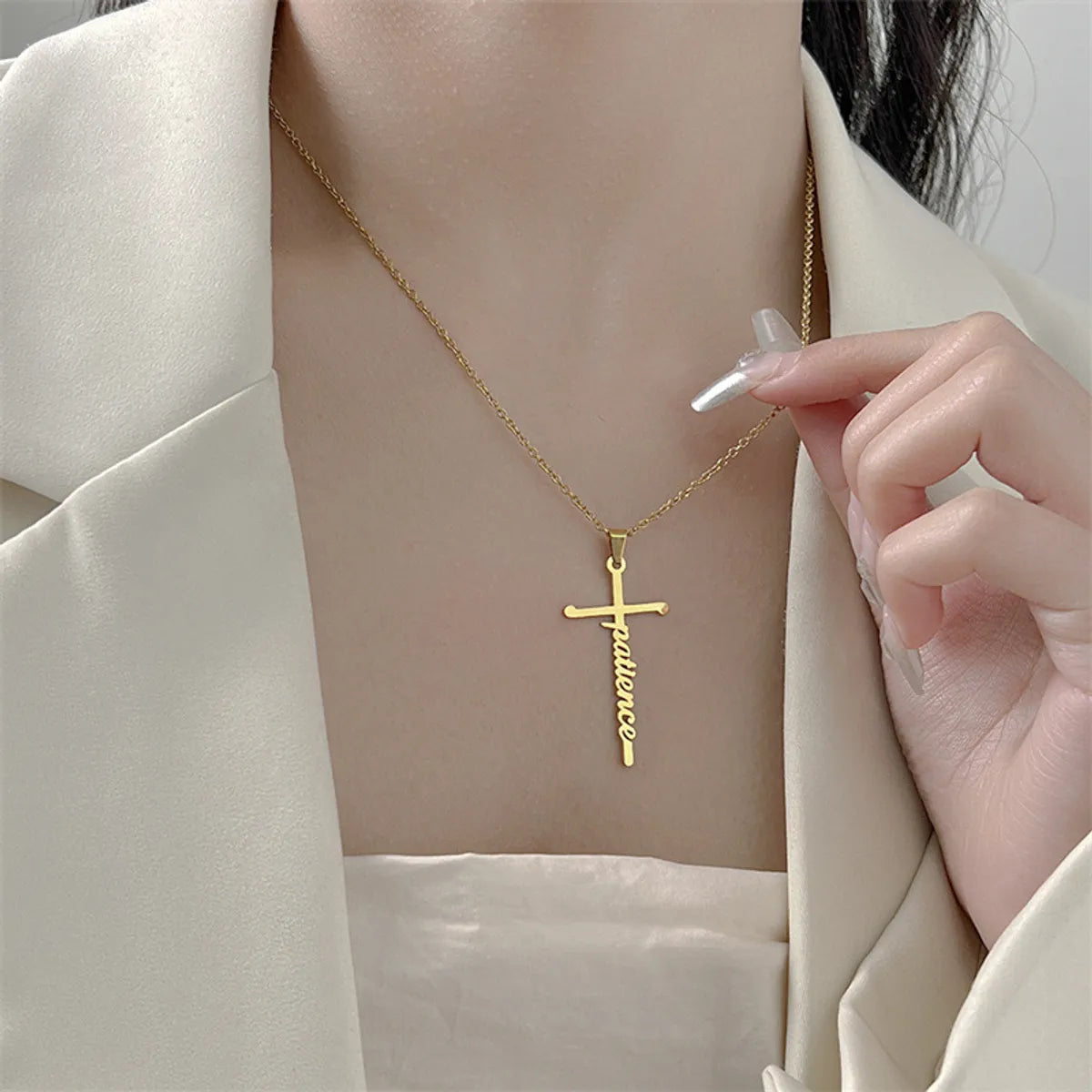 Simple Style Cross Letter Titanium Steel Plating Pendant Necklace