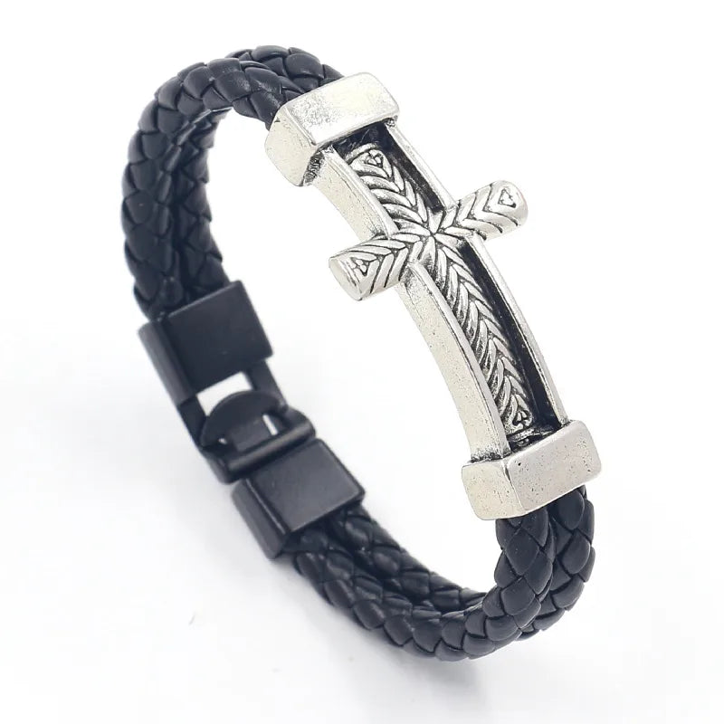 Simple Style Cross Pu Leather Alloy Men'S Bangle