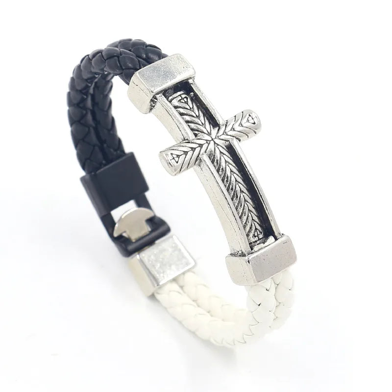 Simple Style Cross Pu Leather Alloy Men'S Bangle