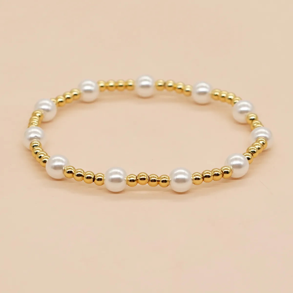 Simple Style Cross Round Freshwater Pearl Copper Beaded Bracelets